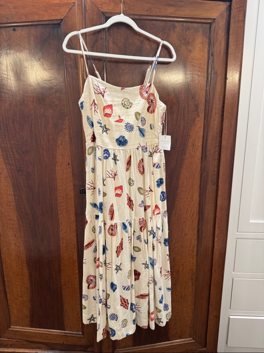 Cynthia Rowley Cream Maxi Dress with Red & Blue Shell Print